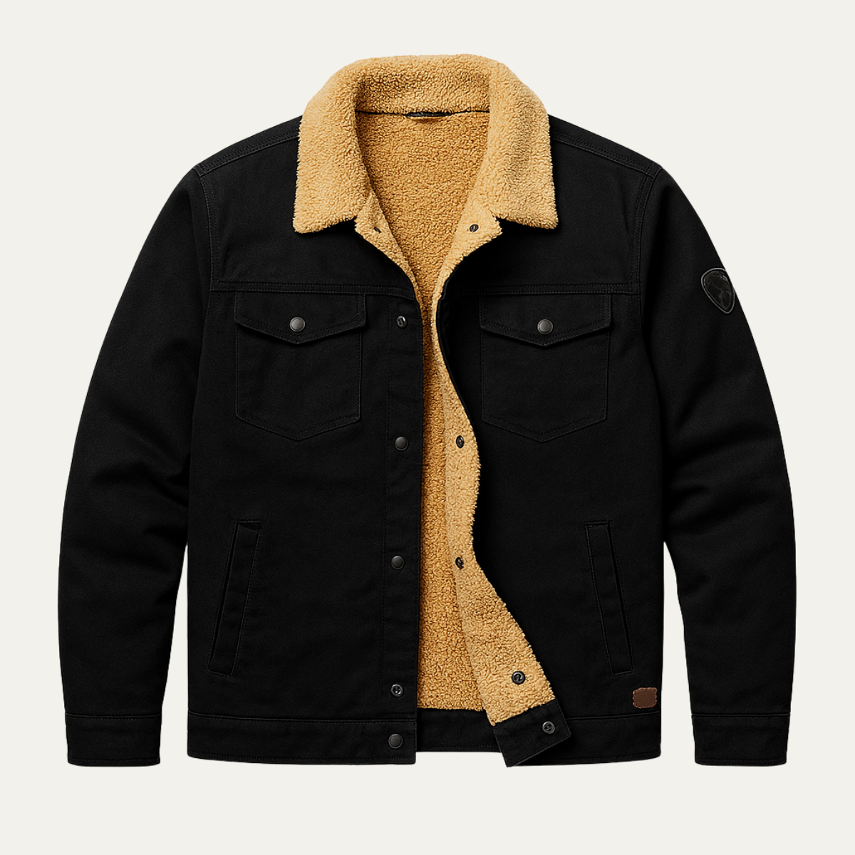 Men's Fleece-Lined Trucker Jacket with Sherpa Collar and Snap Button Closure