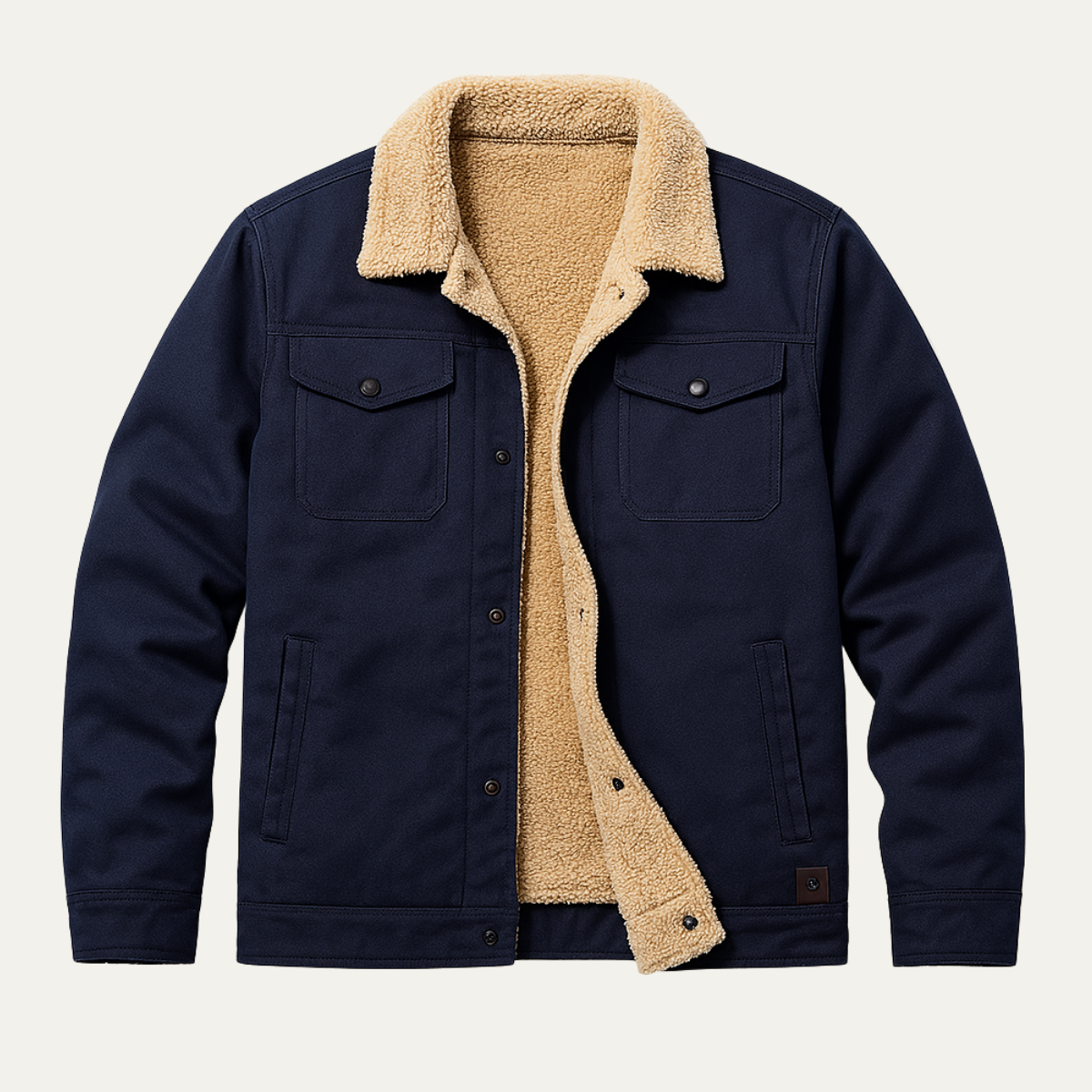 Men's Fleece-Lined Trucker Jacket with Sherpa Collar and Snap Button Closure