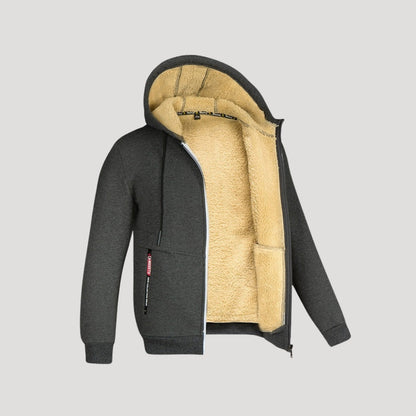 Men's Fleece-Lined Zip-Up Hoodie with Hood and Front Pockets