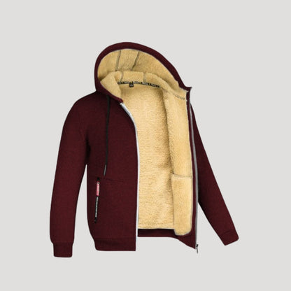 Men's Fleece-Lined Zip-Up Hoodie with Hood and Front Pockets