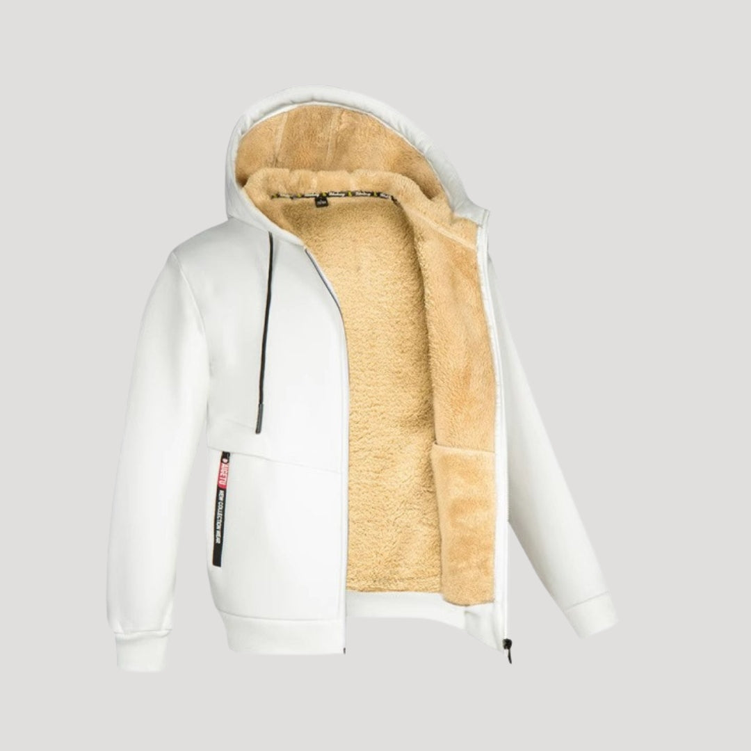 Men's Fleece-Lined Zip-Up Hoodie with Hood and Front Pockets