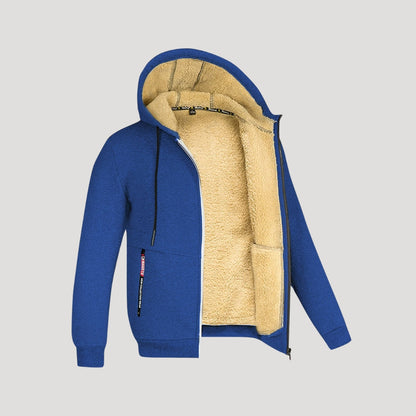 Men's Fleece-Lined Zip-Up Hoodie with Hood and Front Pockets