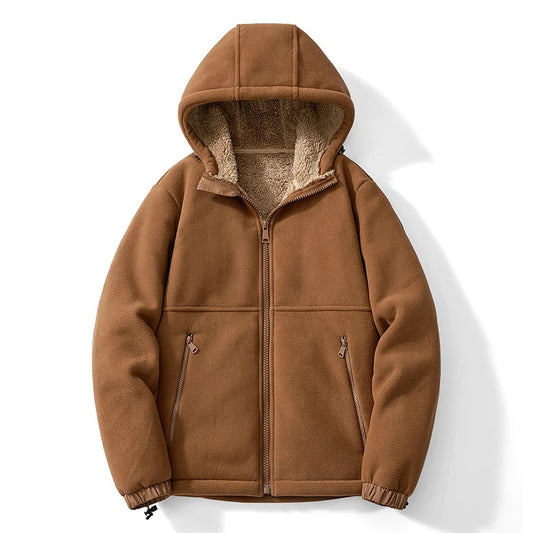 Men's Fleece Winter Jacket with Hood, Zip Closure and Sherpa Lining