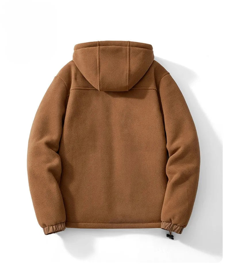 Men's Fleece Winter Jacket with Hood, Zip Closure and Sherpa Lining