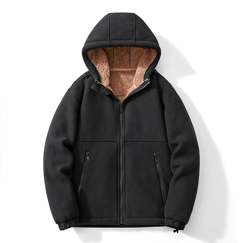 Men's Fleece Winter Jacket with Hood, Zip Closure and Sherpa Lining