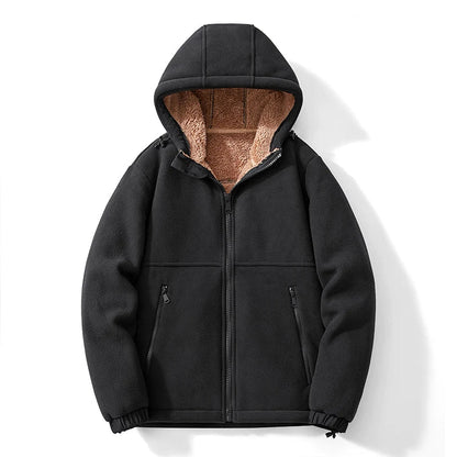 Men's Fleece Winter Jacket with Hood, Zip Closure and Sherpa Lining