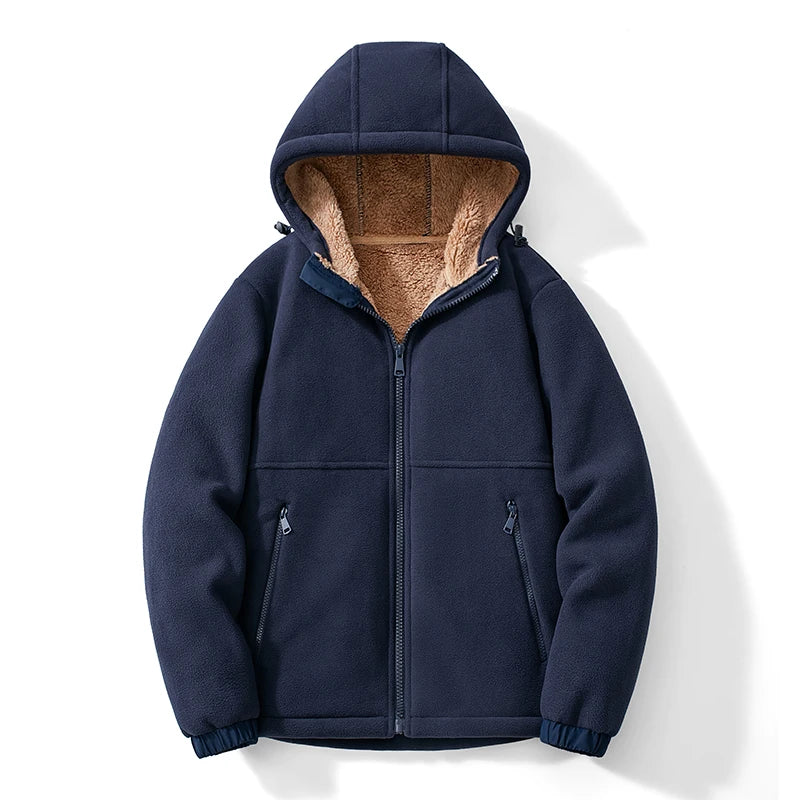 Men's Fleece Winter Jacket with Hood, Zip Closure and Sherpa Lining