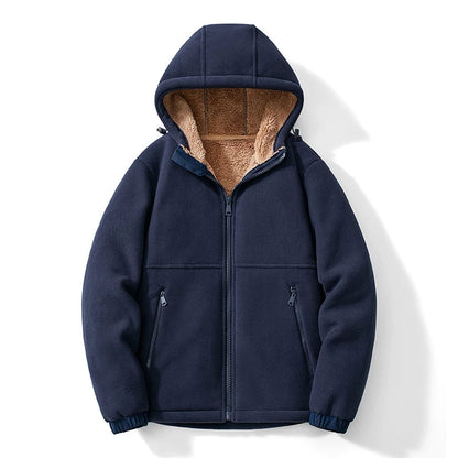Men's Fleece Winter Jacket with Hood, Zip Closure and Sherpa Lining