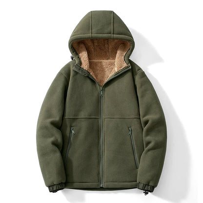 Men's Fleece Winter Jacket with Hood, Zip Closure and Sherpa Lining