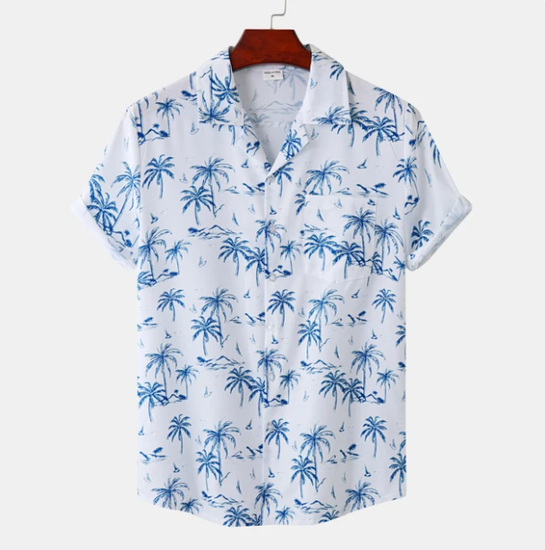 Men's Hawaiian Shirt with Short Sleeves and Chest Pocket