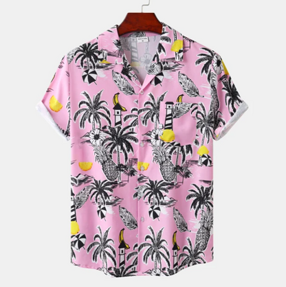 Men's Hawaiian Shirt with Short Sleeves and Chest Pocket