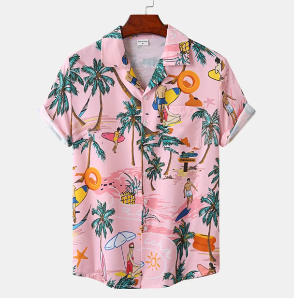 Men's Hawaiian Shirt with Short Sleeves and Chest Pocket