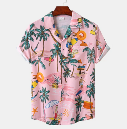 Men's Hawaiian Shirt with Short Sleeves and Chest Pocket