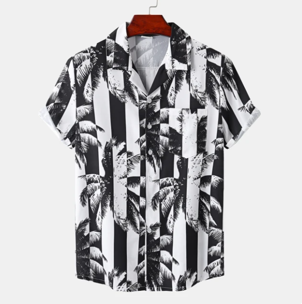 Men's Hawaiian Shirt with Short Sleeves and Chest Pocket