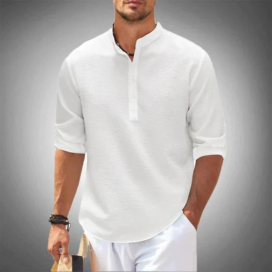 Men's Henley Shirt with Mandarin Collar and Half Button Placket