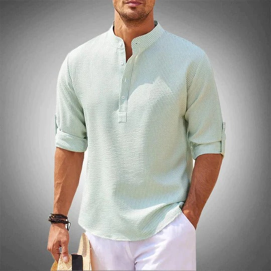 Men's Henley Shirt with Mandarin Collar and Half Button Placket