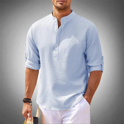 Men's Henley Shirt with Mandarin Collar and Half Button Placket