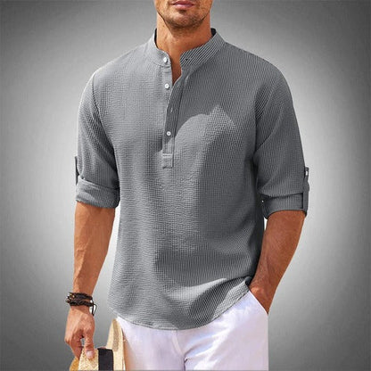 Men's Henley Shirt with Mandarin Collar and Half Button Placket