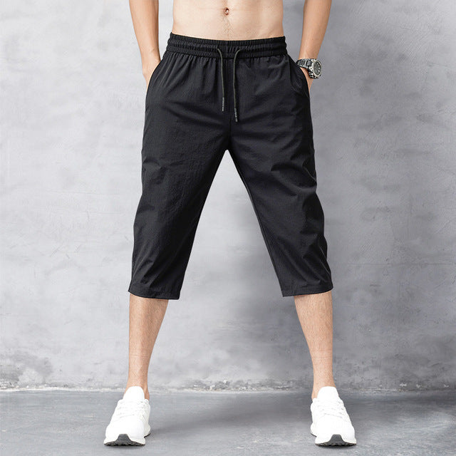 Men's Knee-Length Shorts with Drawstring Waist and Side Pockets