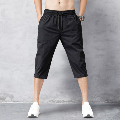 Men's Knee-Length Shorts with Drawstring Waist and Side Pockets