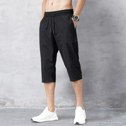 Men's Knee-Length Shorts with Drawstring Waist and Side Pockets