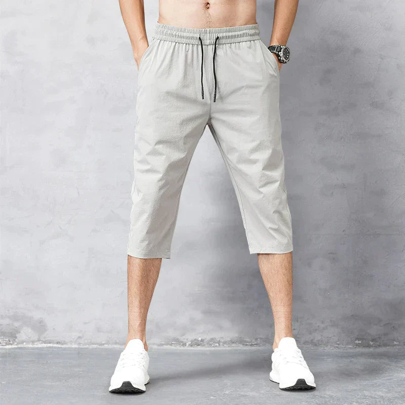 Men's Knee-Length Shorts with Drawstring Waist and Side Pockets
