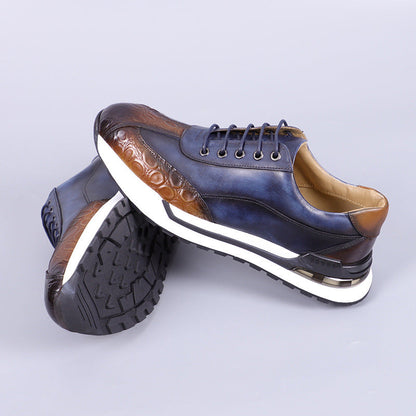 Men's Lace-Up Sneakers with Panel Construction and Crocodile-Embossed Toe