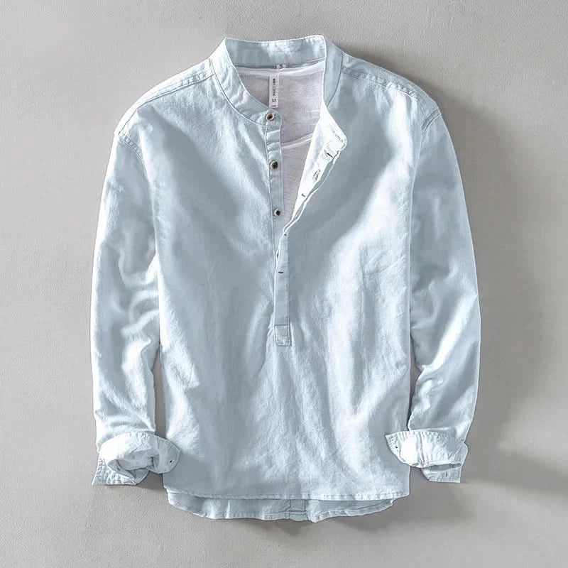 Men's Lightweight Shirt with Mandarin Collar and Half-Button Placket