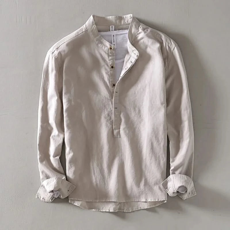 Men's Lightweight Shirt with Mandarin Collar and Half-Button Placket