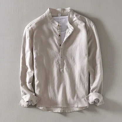 Men's Lightweight Shirt with Mandarin Collar and Half-Button Placket