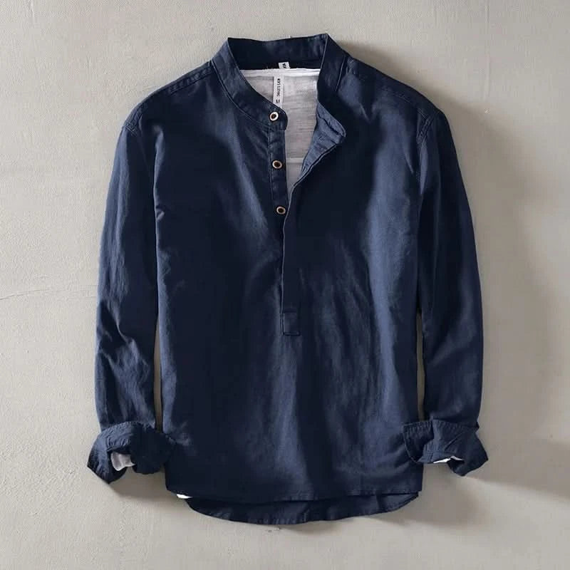Men's Lightweight Shirt with Mandarin Collar and Half-Button Placket