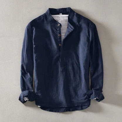 Men's Lightweight Shirt with Mandarin Collar and Half-Button Placket