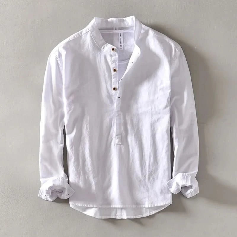Men's Lightweight Shirt with Mandarin Collar and Half-Button Placket
