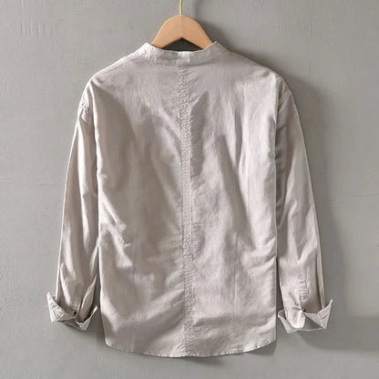 Men's Lightweight Shirt with Mandarin Collar and Half-Button Placket