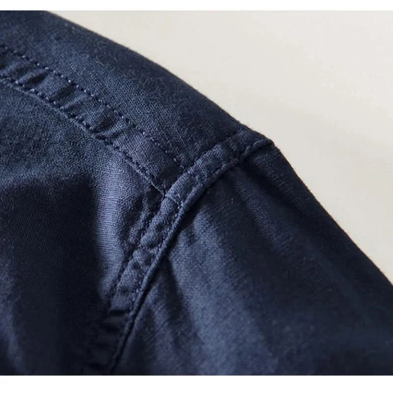 Men's Lightweight Shirt with Mandarin Collar and Half-Button Placket