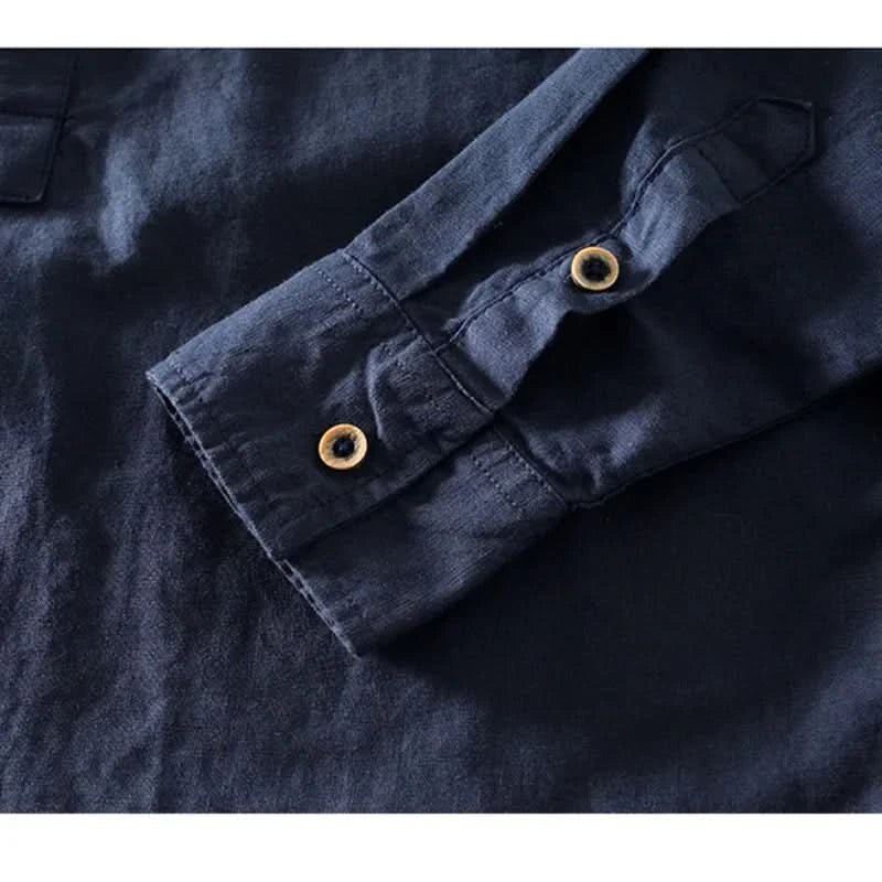 Men's Lightweight Shirt with Mandarin Collar and Half-Button Placket