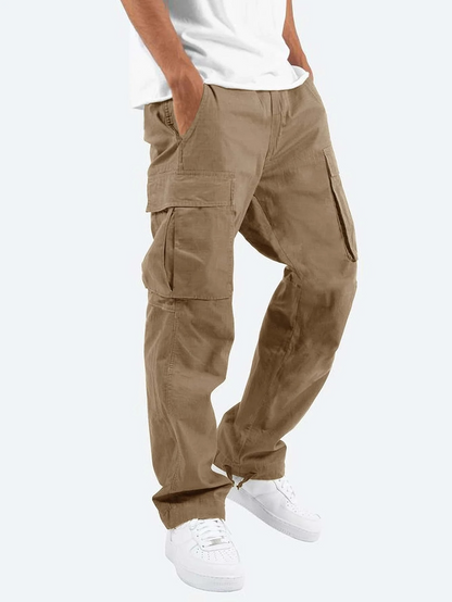Men's Loose Cargo Pants with Side Pockets and Drawstring Hems