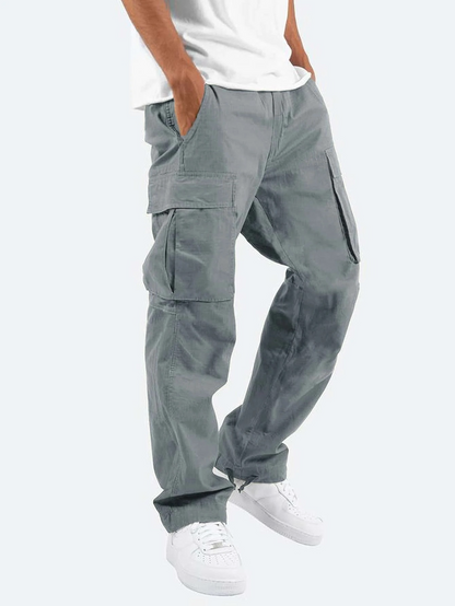 Men's Loose Cargo Pants with Side Pockets and Drawstring Hems