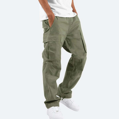 Men's Loose Cargo Pants with Side Pockets and Drawstring Hems