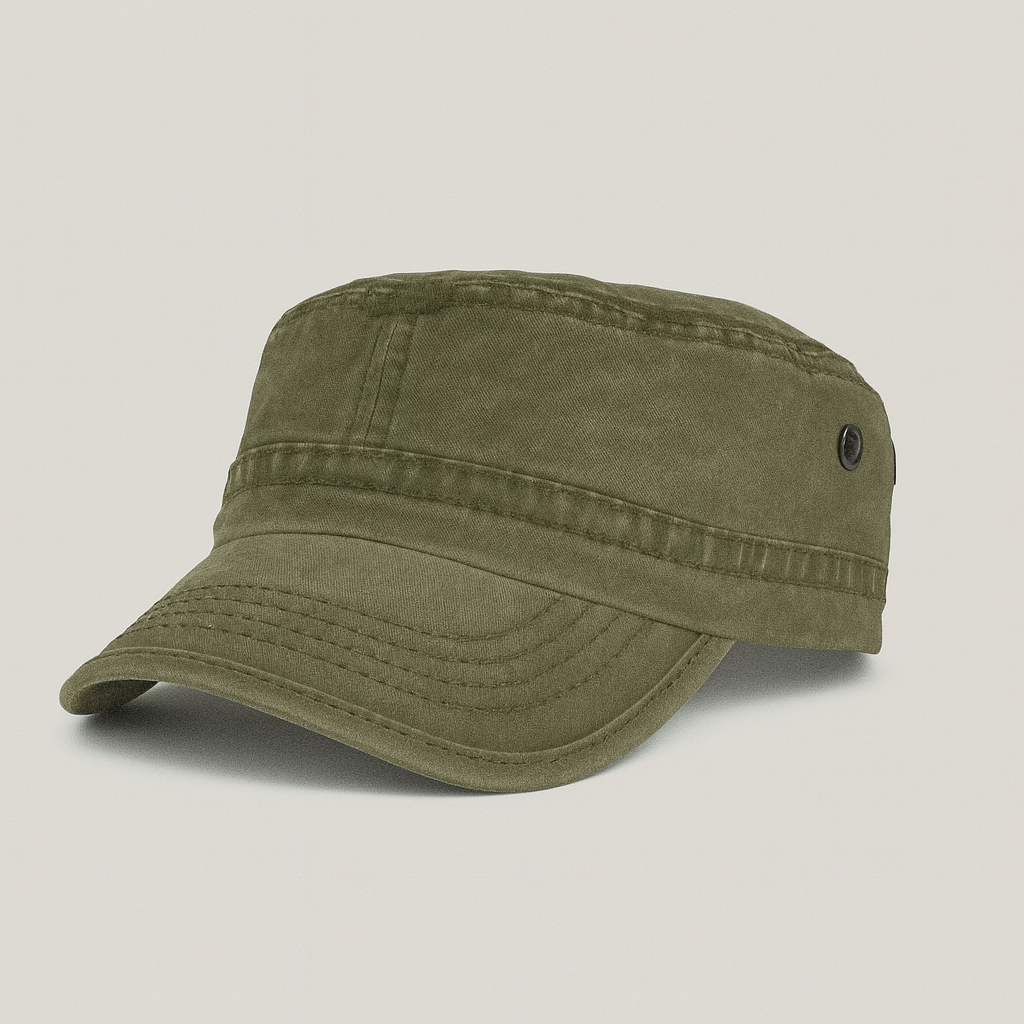 Men's Military Cap with Flat Top and Adjustable Back Strap