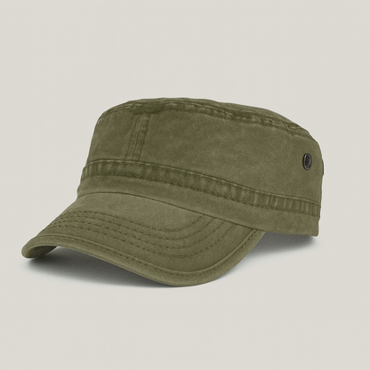 Men's Military Cap with Flat Top and Adjustable Back Strap