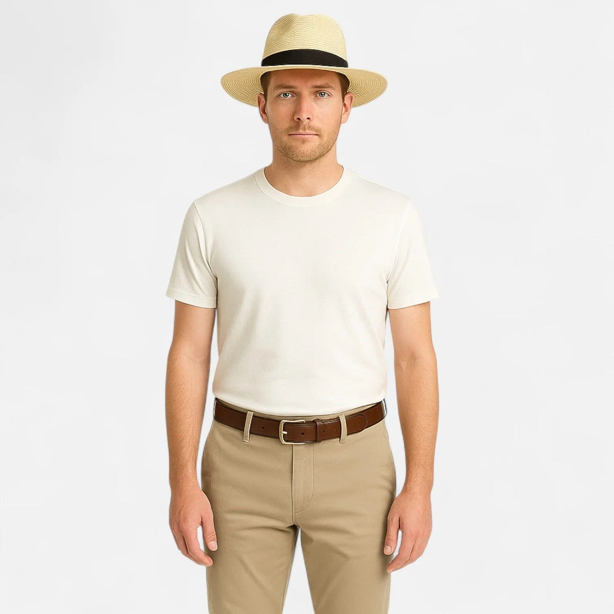 Men's Panama Hat with Wide Brim and Teardrop Crease