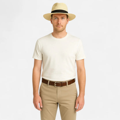 Men's Panama Hat with Wide Brim and Teardrop Crease