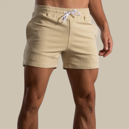 Men's Pinstripe Drawstring Shorts with Elastic Waistband