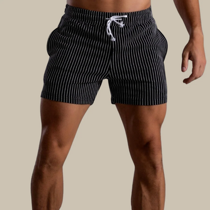 Men's Pinstripe Drawstring Shorts with Elastic Waistband