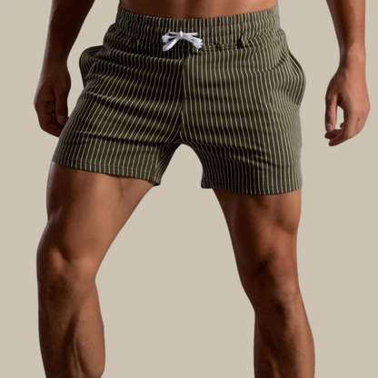 Men's Pinstripe Drawstring Shorts with Elastic Waistband