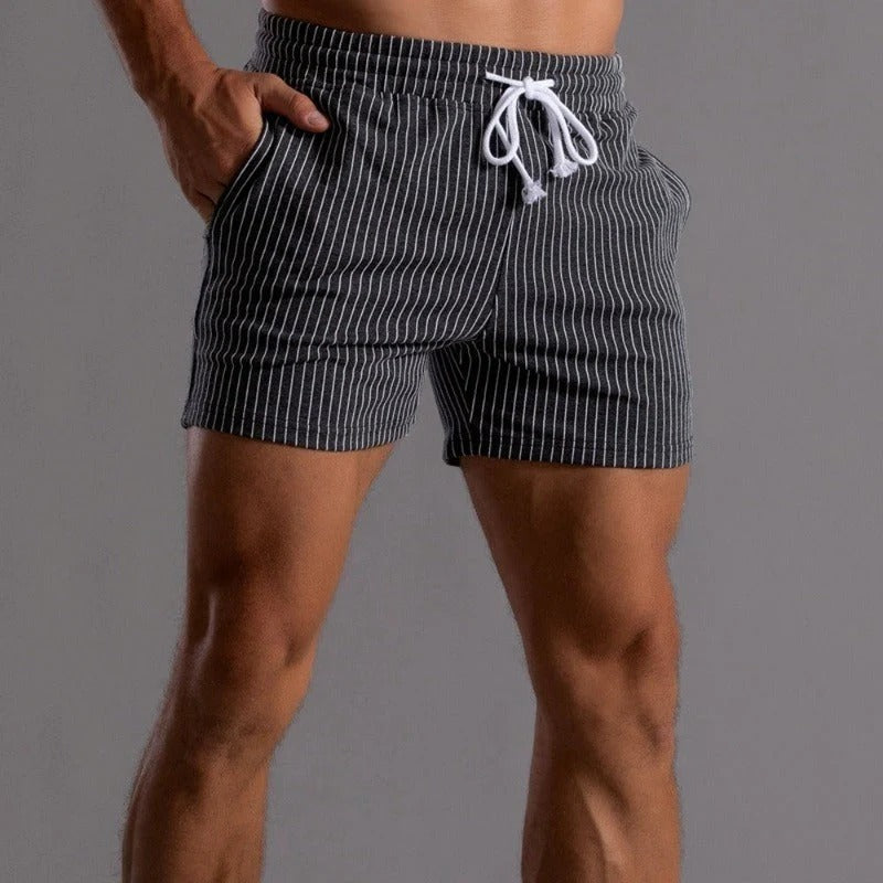 Men's Pinstripe Drawstring Shorts with Elastic Waistband