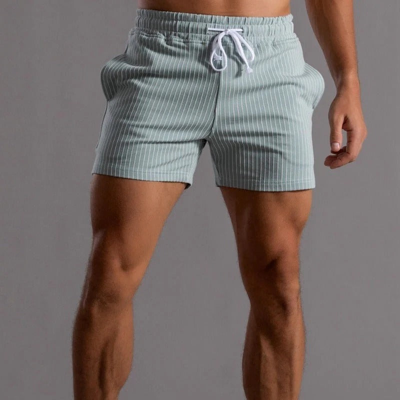 Men's Pinstripe Drawstring Shorts with Elastic Waistband