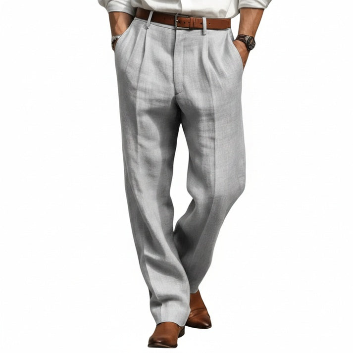 Men's Pleated Dress Trousers with Side Pockets and Straight Leg