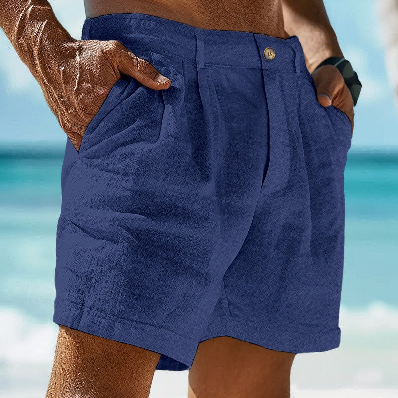 Men's Pleated Shorts with Button Closure and Side Pockets